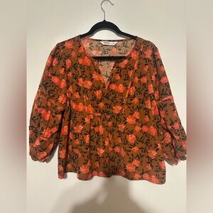 Sonoma Floral Top with Orange and Green Accents